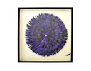 CUADRO GIRASOL PURPURA CON PLUMAS NATURALES (90×90×6cm)