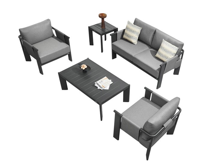 SET SALA LIGO PARA JARDÍN COLOR NEGRO CON MESA DE CENTRO Y LATERAL (5 PZS)