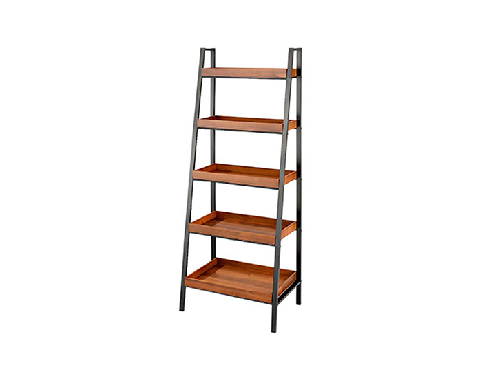 LIBRERO SEP MADERA NOGAL CON ESTRUCTURA METAL NEGRO (176×65×45cm)