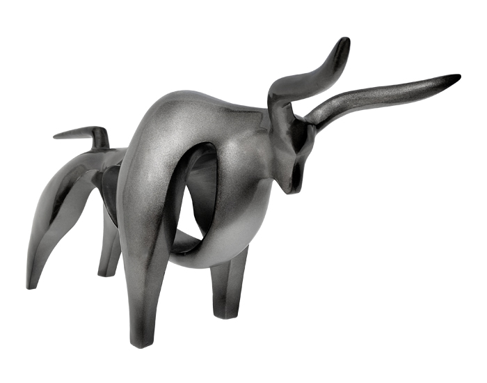 ESCULTURA DECORATIVA TORO GUARDIA GRIS MATE (19×62×15cm)