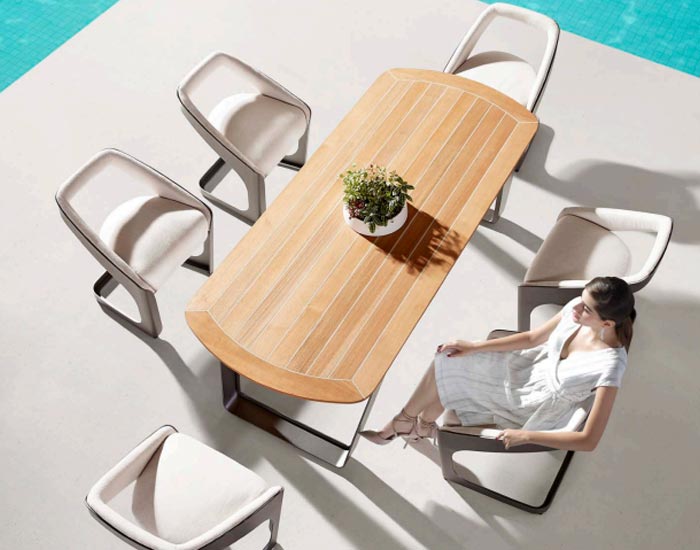 SET COMEDOR ONDA PARA JARDÍN CON 6 SILLAS, DISEÑADO POR PININFARINA.