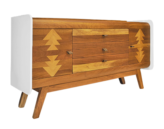 CREDENZA MANDARA MADERA DE PAROTA CON DECORACIÓN EN COLOR BLANCO (80×160×40cm)