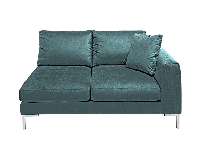 SALA TIPO L IZQUIERDA PARMA COLOR TURQUESA JEAN CON PATAS PLATEADAS (2 PZAS)