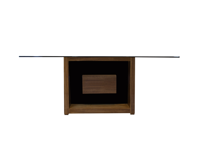 MESA DE COMEDOR CAPRI CUBIERTA DE CRISTAL CON BASE DE PAROTA Y CRISTAL NEGRO PARA 6 PERSONAS (180×110cm)