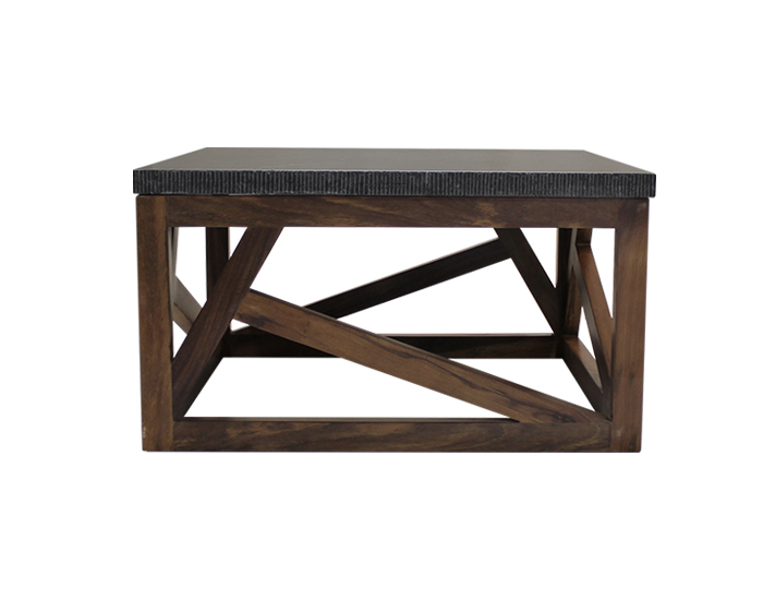 MESA DE CENTRO CUBIERTA DE MÁRMOL GRIS (80×80×40cm)