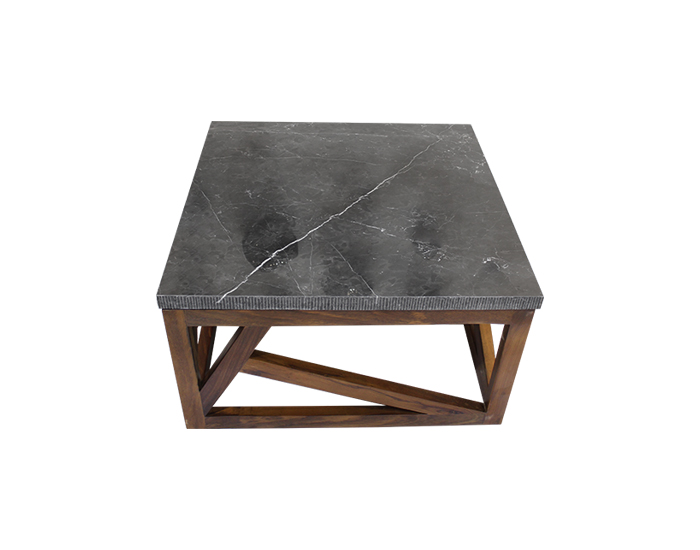 MESA DE CENTRO CUBIERTA DE MÁRMOL GRIS (80×80×40cm)