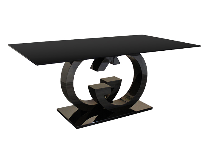 MESA DE COMEDOR ARCE CUBIERTA DE CRISTAL NEGRO PARA 6 PERSONAS (180×100cm)