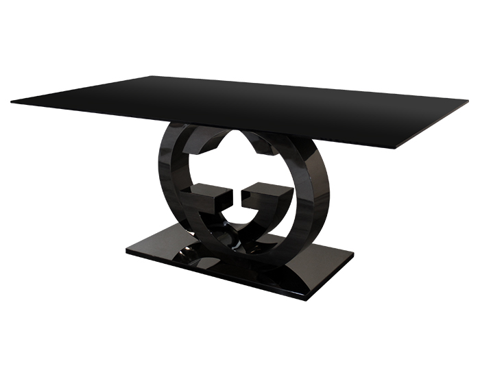 MESA DE COMEDOR ARCE CUBIERTA DE CRISTAL NEGRO PARA 6 PERSONAS (180×100cm)