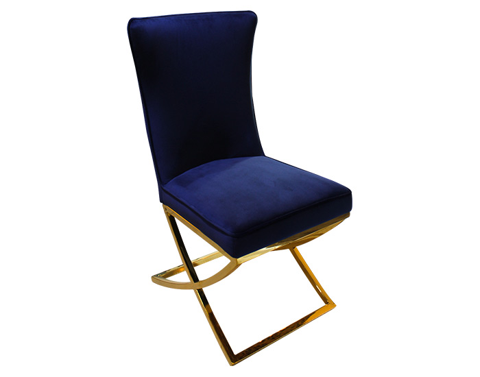 SILLA DE COMEDOR EX AZUL CON BASE DE ACERO INOXIDABLE DORADO