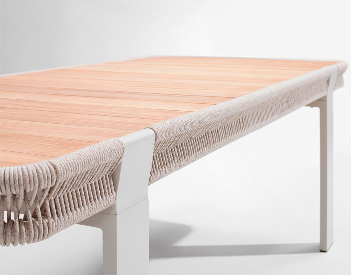 SET MESA BORROMEO BEIGE MADERA TECA C/6 SILLAS