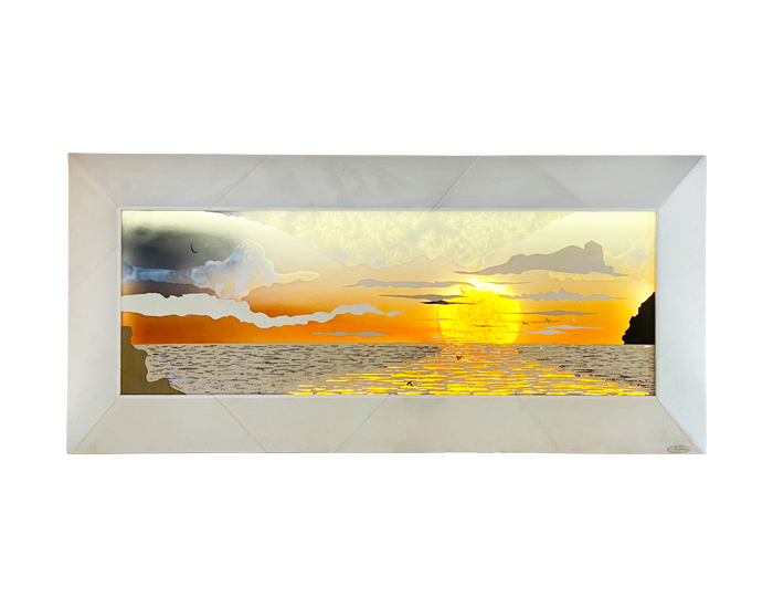 CUADRO PUESTA DE SOL DIAMANTE CON CRISTAL COLLET E ILUMINACIÓN (165×345cm)