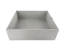 CAJA ORGANIZADORA LOW CUBIERTA CON TELA GRÍS LINO Y CON LENGÜETA DE CUERO (12×40×35cm)