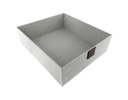 CAJA ORGANIZADORA LOW CUBIERTA CON TELA GRÍS LINO Y CON LENGÜETA DE CUERO (12×40×35cm)