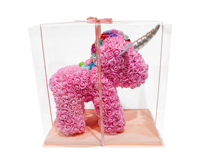 FIGURA DECORATIVA ROSE UNICORNIO ROSA (41.5×27×43cm)