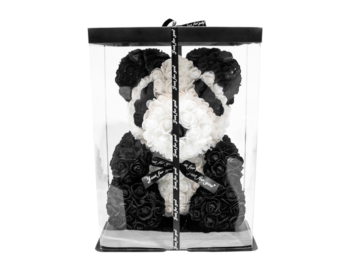 FIGURA DECORATIVA ROSE OSO PANDA CON MOÑO (39.2×30×30cm)