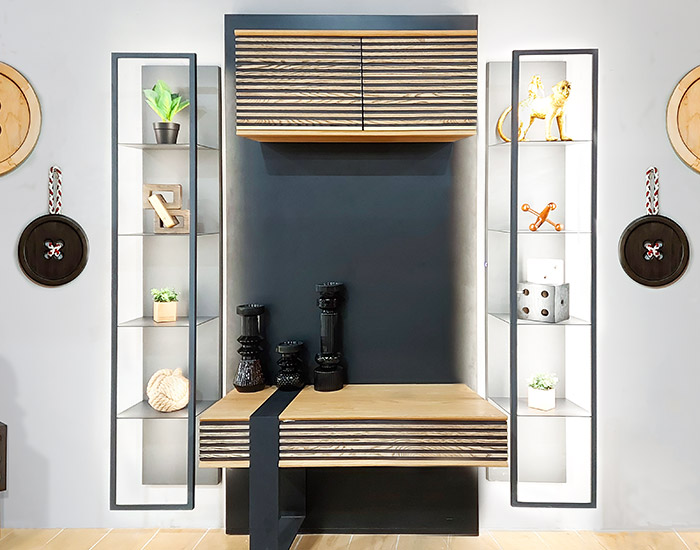 ESTANTE DECORATIVO CON LUCES LED DE ACERO INOXIDABLE (180×32×29cm) - MOD. MCH.EST.0001