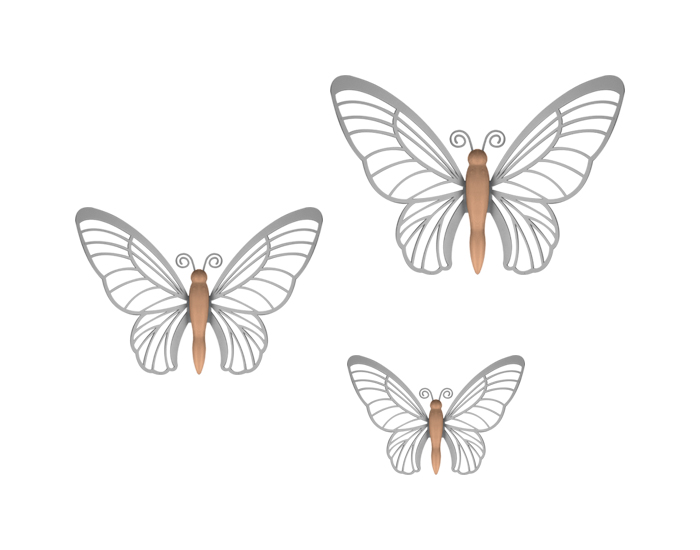 DECORACIÓN DE PARED SET MARIPOSAS DE MADERA Y ACERO INOXIDABLE (3 PZAS)
