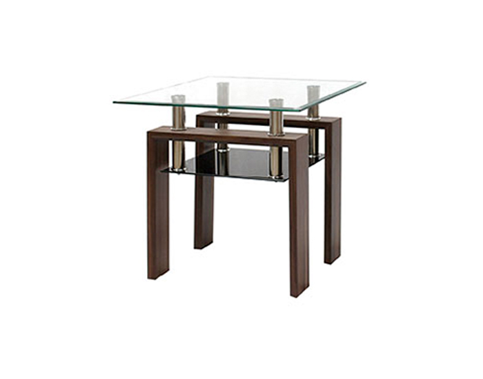 MESA LATERAL TES CUBIERTA CRISTAL Y BASE NOGAL (54×55×55cm)