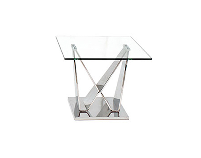 MESA LATERAL EVER CUBIERTA CRISTAL CON BASE ACERO INOXIDABLE (55×60×60cm)