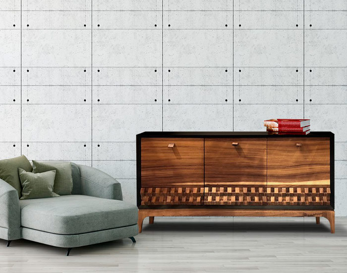 CREDENZA SHALOM MADERA CON CHAPADO DE PAROTA CON DECORACIÓN EN COLOR NEGRO (80×160×40cm)