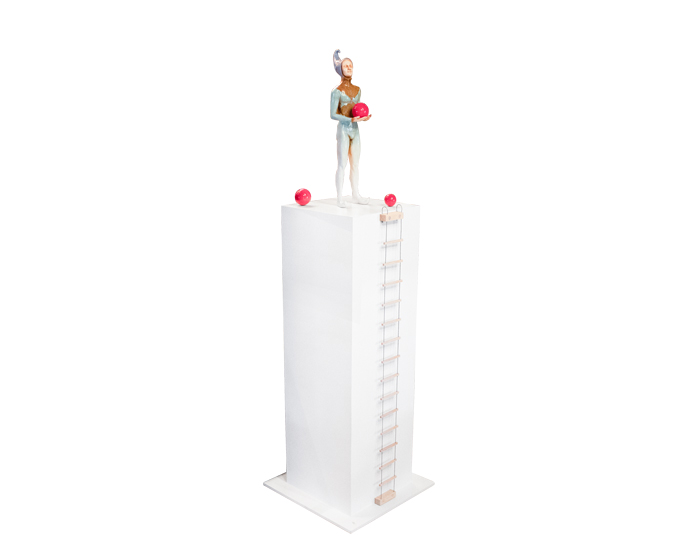 ESCULTURA DECORATIVA PEDESTAL SALTIM BANCO HOMBRE CON RUFFLED (137×37×37cm)