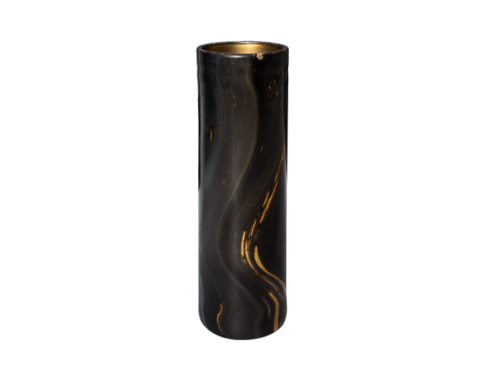 JARRÓN CILINDRO VIDRIO SOPLADO EN ARK NEGRO Y DORADO (72×20cm) - MOD. MCH.JAR.0047