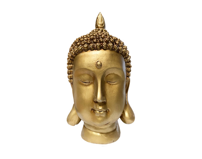 FIGURA DECORATIVA CABEZA DE BUDA COLOR DORADO CON DECORACION (25×13cm) - MOD. MCH.FIG.0402