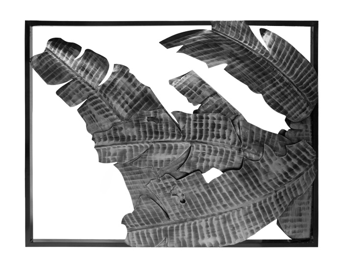 CUADRO 3D HOJAS PALMERA DE HIERRO COLOR GRIS (160×131cm)