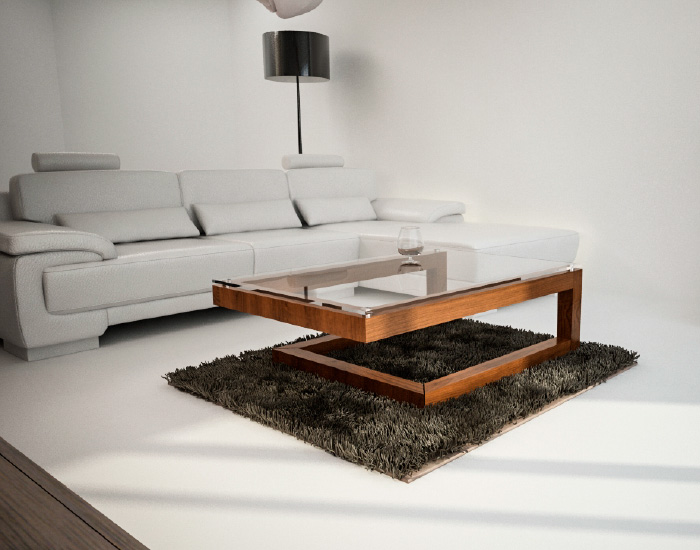 MESA DE CENTRO CHICHEN MADERA CON CHAPADO DE PAROTA CON CUBIERTA DE CRISTAL (44.3×120×80cm)