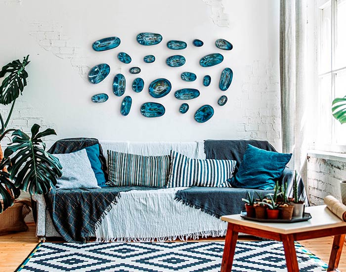 DECORACIÓN DE PARED SET LUNETAS CRISTAL SOPLADO CROMO AGUAMARINA MIXTO (35 PZAS)