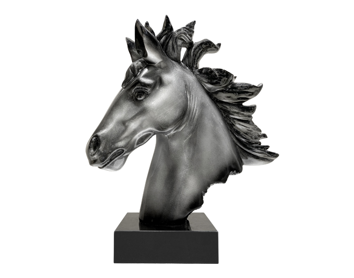 ESCULTURA DECORATIVA CABEZA DE CABALLO SATINADO (54×20×47cm)