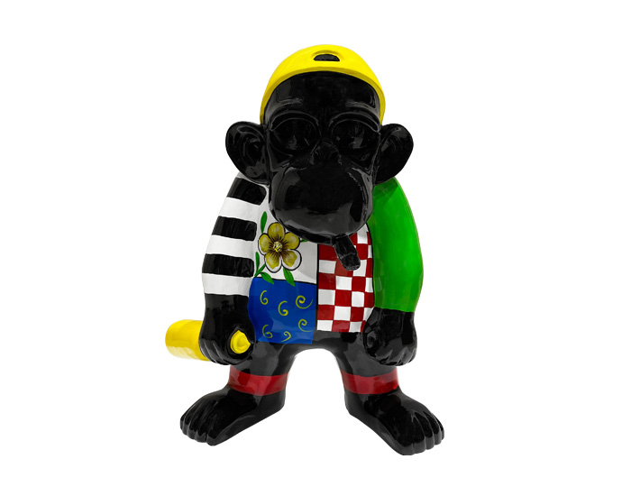 ESCULTURA DECORATIVA CHIMPANCE CHANOK MULTICOLOR (46×39×17cm)