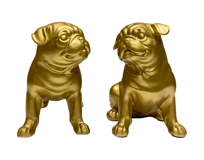 ESCULTURAS DECORATIVAS PUGS FRANK DORADO (2 PZAS)