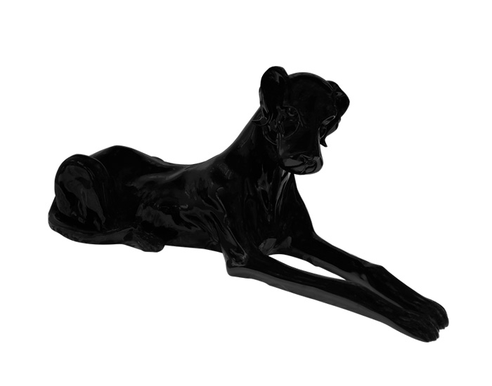 ESCULTURA DECORATIVA PERRO ACOSTADO NEGRO (36×80×34cm)