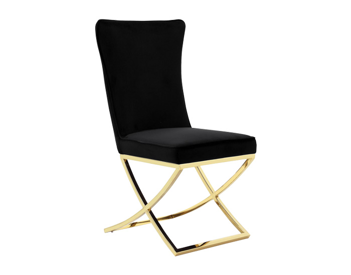 SILLA EX COLOR NEGRO TERCIOPELO CON BASE DE ACERO INOXIDABLE DORADO (101×50×60cm)