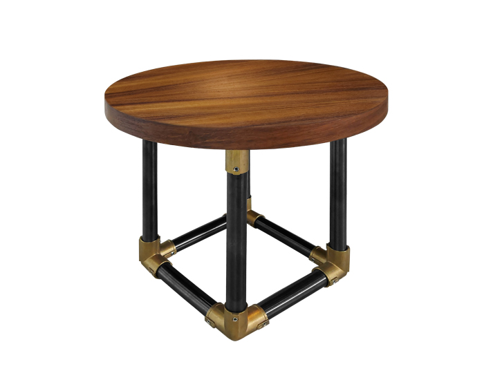 MESA LATERAL PREGO MADERA Y BASE DE ACERO INOXIDABLE ORO Y NEGRO (42.5×50cm)