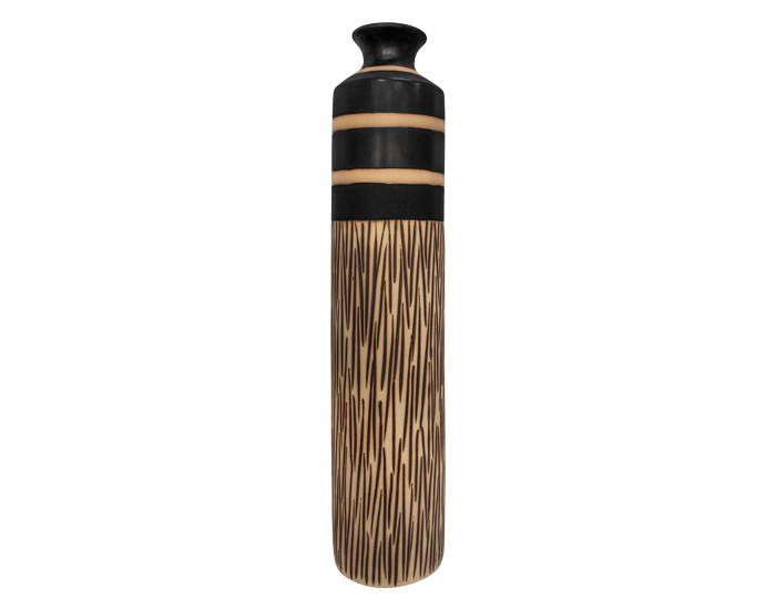 FLORERO DE CERÁMICA MIDEKO TUBULAR GRANDE COLOR NEGRO Y CAFÉ (76.5×14cm) - MOD. MCH.FLO.0055