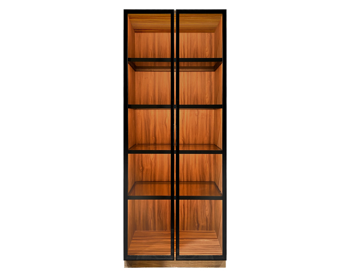 VITRINA CRISTAL/MADERA NEGRO MATE CON LUZ LED (240×90×55cm) (MÓDULO DE 4 REPISAS) - MOD. VACM1-240-90MB