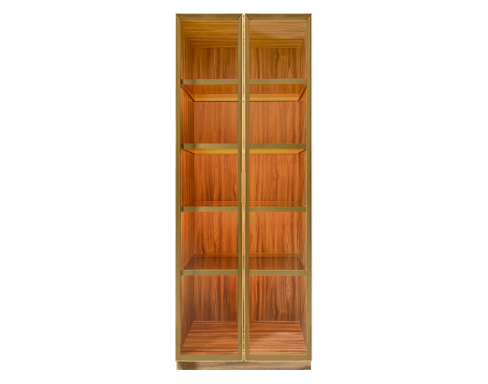 VITRINA CRISTAL/MADERA LATÓN MATE CON LUZ LED (240×90×55cm) (MÓDULO DE 4 REPISAS) - MOD. VACM1-240-90LB