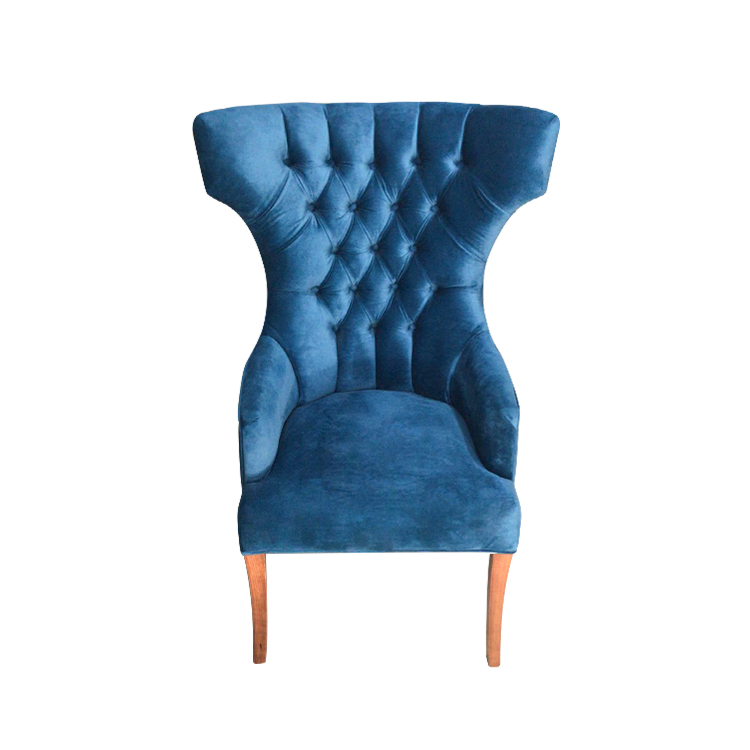 SILLON CARLOTA TERCIOPELO AZUL CON PATAS DE MADERA