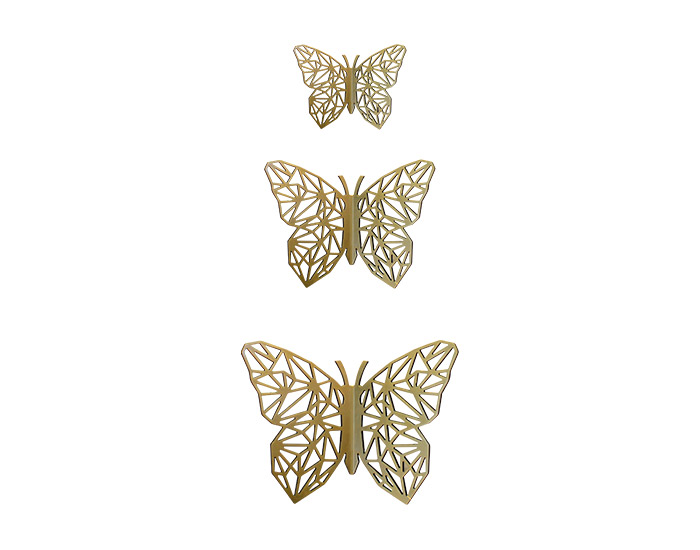 DECORACIÓN DE PARED SET MARIPOSAS GEOMÉTRICAS DORADO (3 PZAS)
