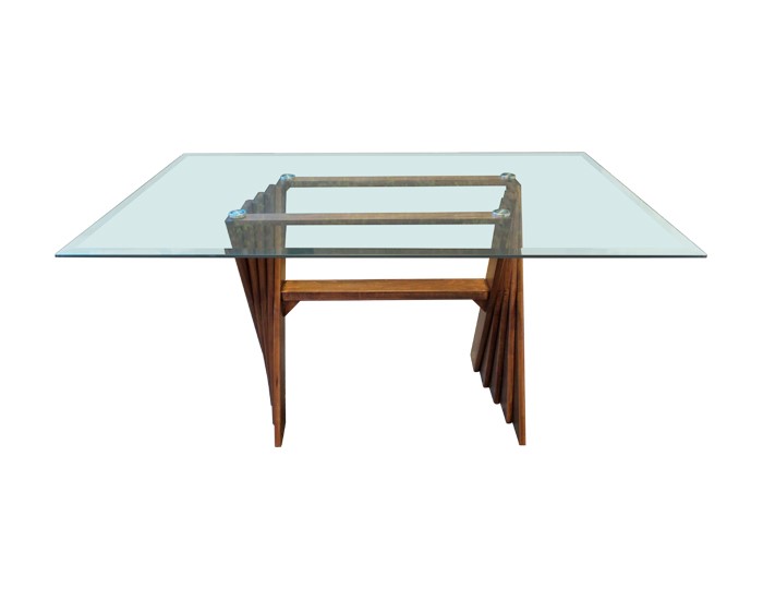 MESA DE COMEDOR FLORENCE DE CRISTAL CON BASE DE MADERA (160×110×78cm)