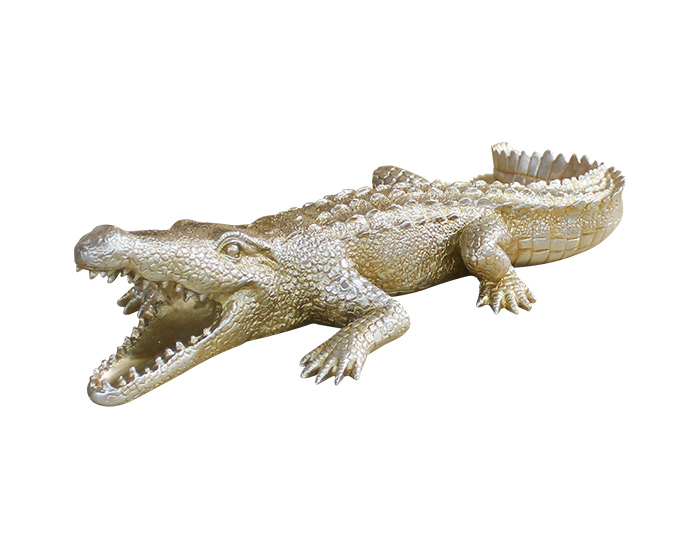 ESCULTURA DECORATIVA COCODRILE DORADO (69×28×15cm)