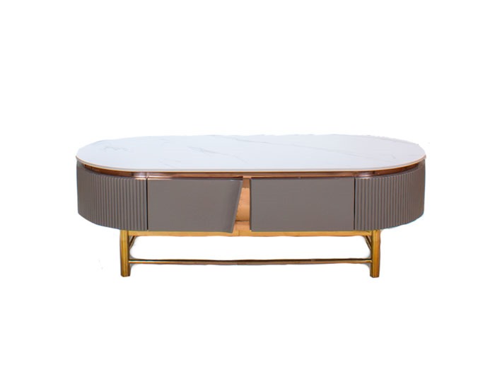 MESA DE CENTRO ARTEMISA ACABADO MÁRMOL CARRARA COLOR TAUPE DORADO (40×180×85cm)