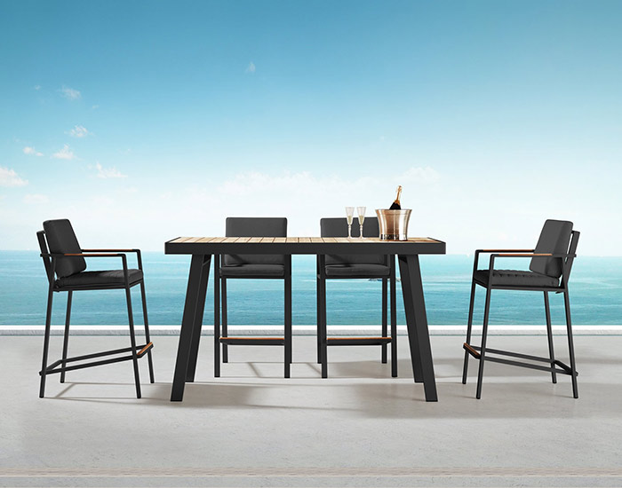 SET MESA DE BAR NOFI PARA JARDÍN CON 6 SILLAS (COLOR NEGRO) - MCH.MES.0536