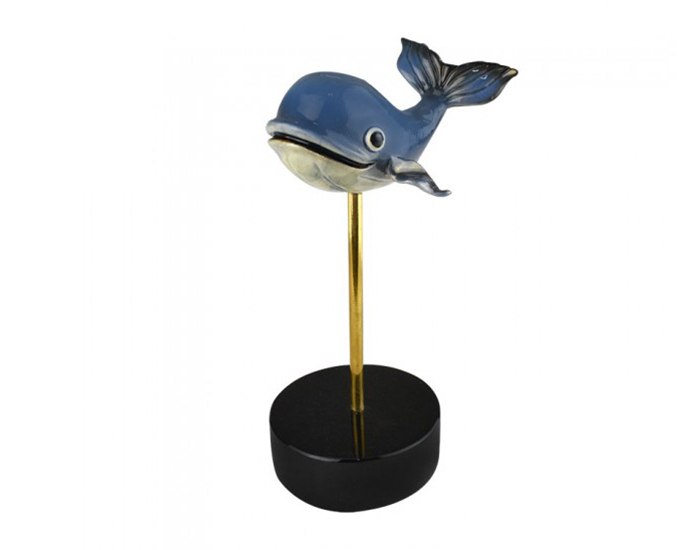 ESCULTURA DECORATIVA BALLENA DE BRONCE CON PEDESTAL (15.8×8.2×6.3cm)
