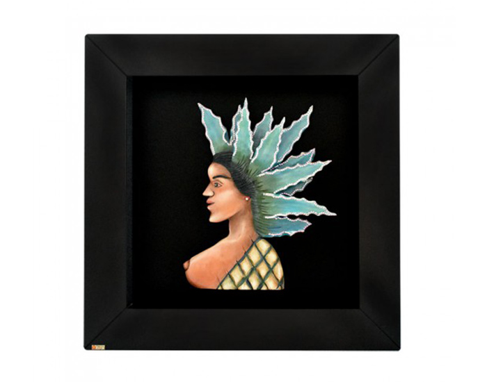 CUADRO AGAVE DIOSA MAYAHUEL TALLADO A MANO CON LUZ LED (60×60×6cm)