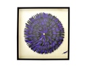CUADRO GIRASOL PURPURA CON PLUMAS NATURALES (90×90×6cm)