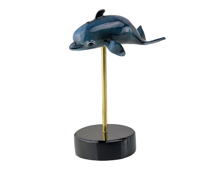 ESCULTURA DECORATIVA DELFÍN DE BRONCE CON PEDESTAL (13.9×9.5×6.3cm)