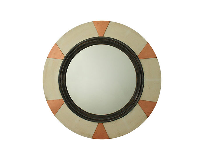 ESPEJO DECORATIVO CIRCULAR ADELE MADERA BLANCO Y TRIANGULOS (81×7cm)